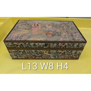 Vintage Italian floral tapestry jewelry box with key